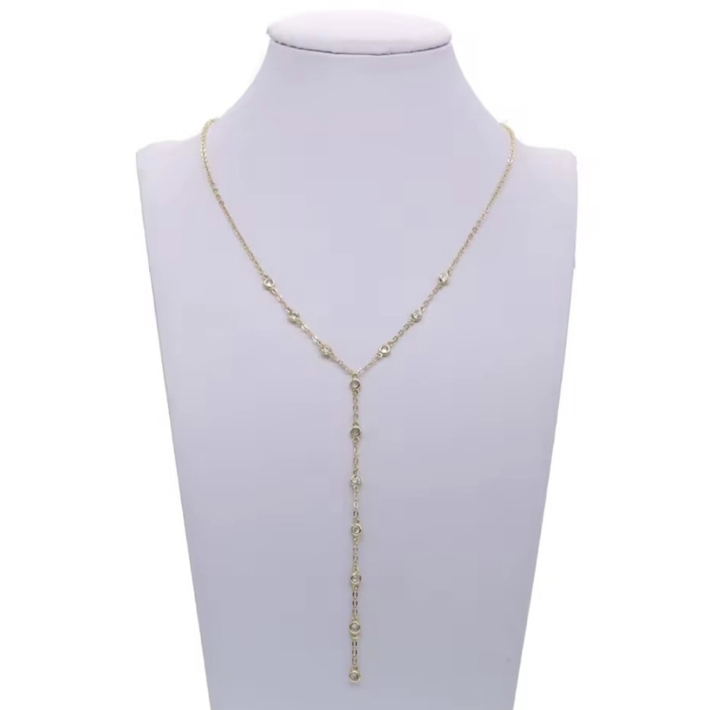 🎉🎉NEW🎉🎉 PRETTY!! Stainless Steel CZ Bezzel Y Shape Lariat Necklace
